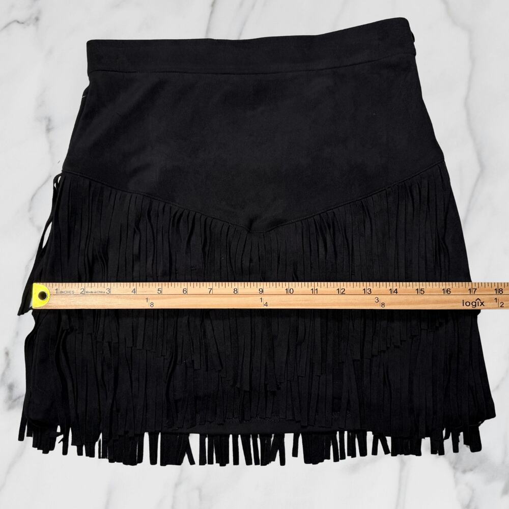 Altar'd State Black Faux Suede Tiered Fringe Western Mini Skirt Size Small - Picture 7 of 9